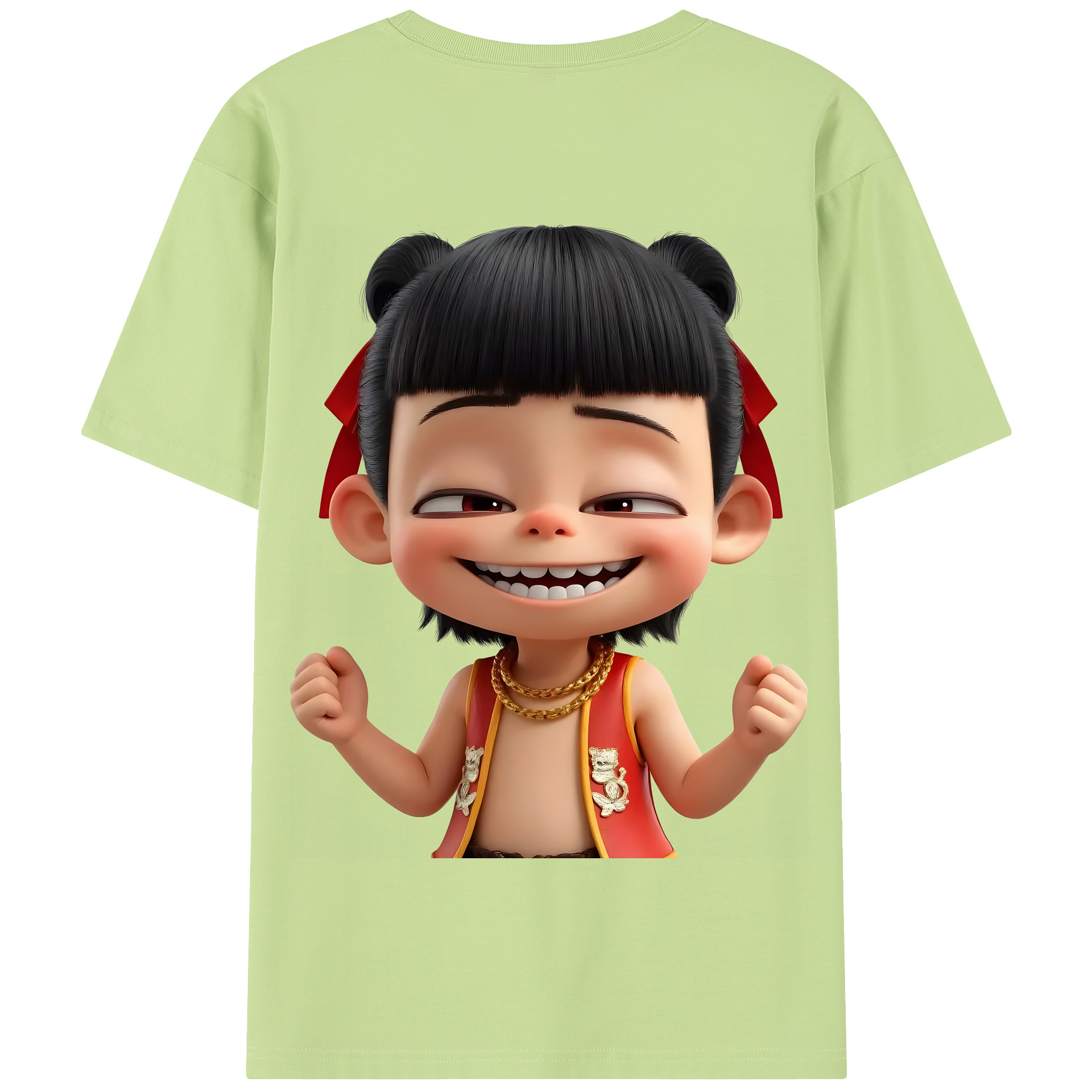 （画像用） Ne Zha 2 ナタ 魔童の大暴れ 綿100％半袖Tシャツ（背面プリント）
